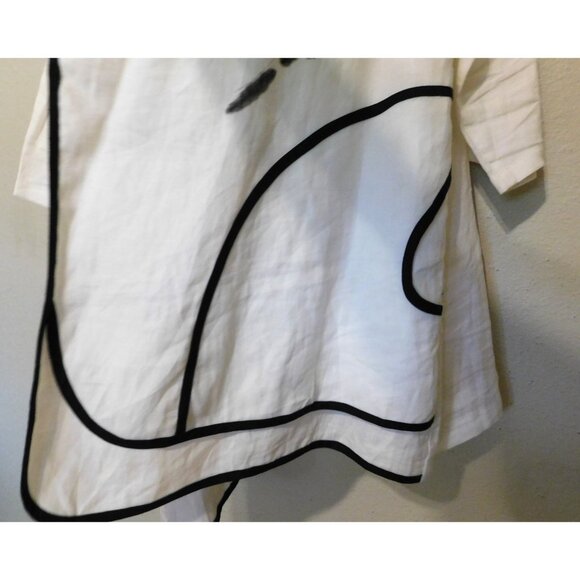 Moonlight Y&S Fashion Jacket 2X White Black Trim 3/4 Slv Abstract Print Linen - Picture 4 of 7